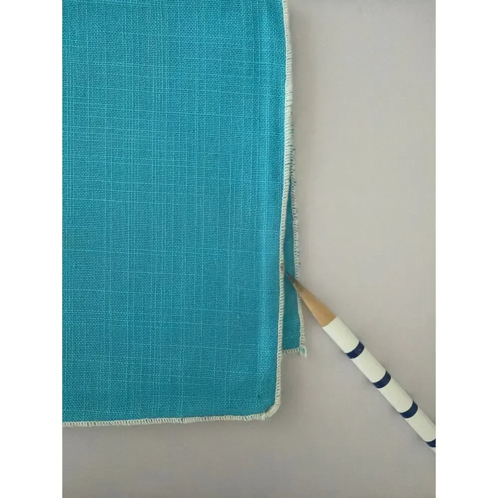 Vintage Mid Century Turquoise Linen Cloth Cocktail Napkins Set 6 Retro MCM Bar